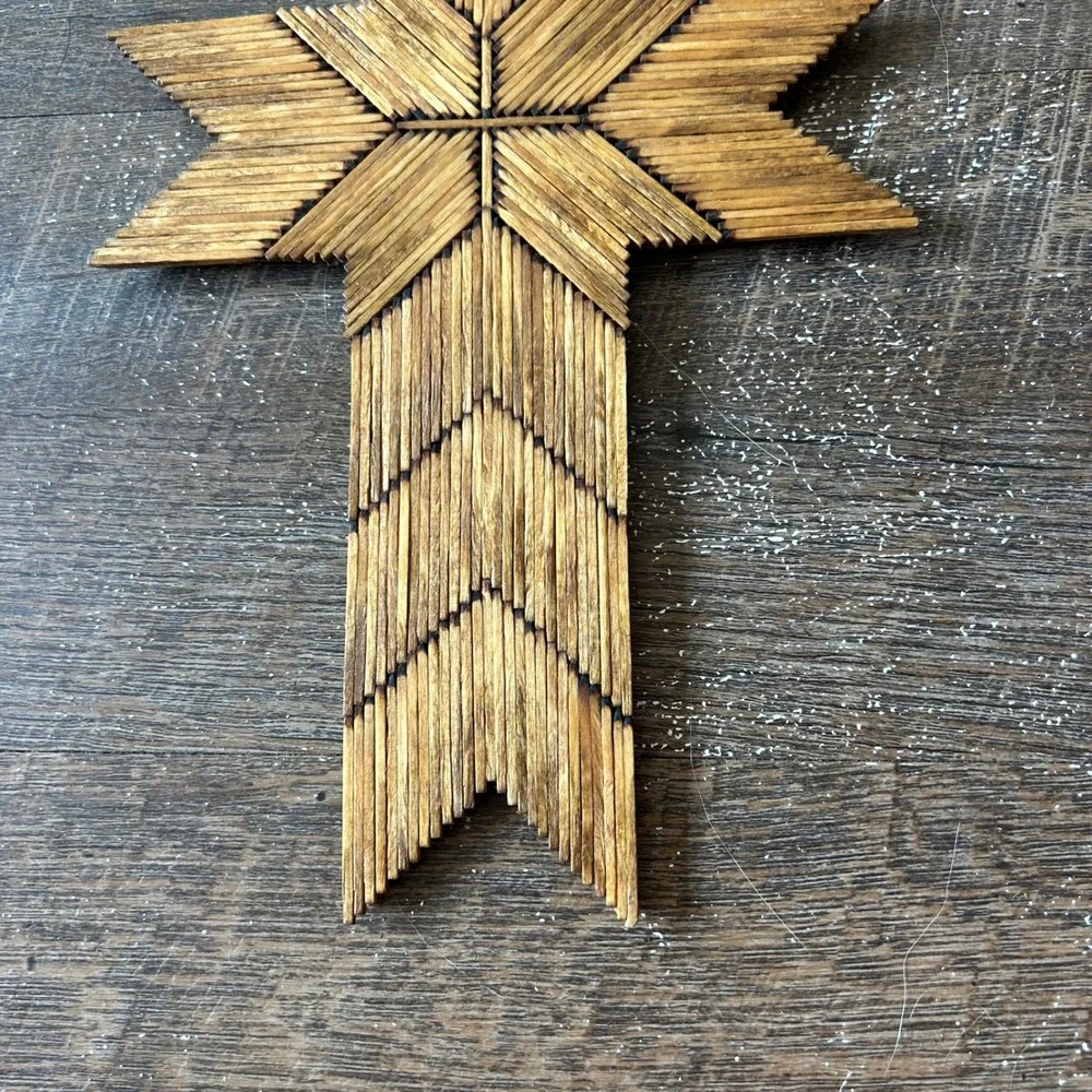 Matchstick Cross Folk Art Wood Wall Hanging 10.5 Inch